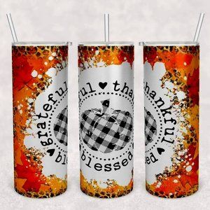 Thankful Grateful Blessed Plaid Pumpkin~ Skinny Tumbler 20oz